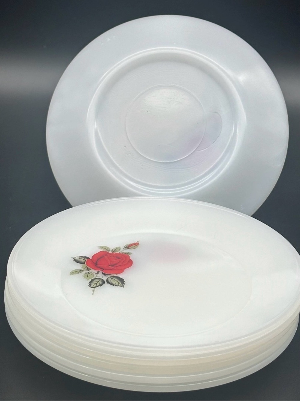 Phoenix White Ceramic Dinner Plate with Red Rose Accent